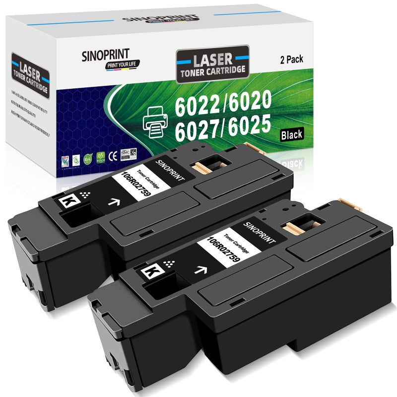 SINOPRINT Phaser 6022, Compatible 6020 Toner Cartridge Replacement for Xerox WorkCentre 6027 6025 Phaser 6020 6022 Printer, High Yield 2,000 Pages 106R02759 (Black, 2-Pack) - Image 1